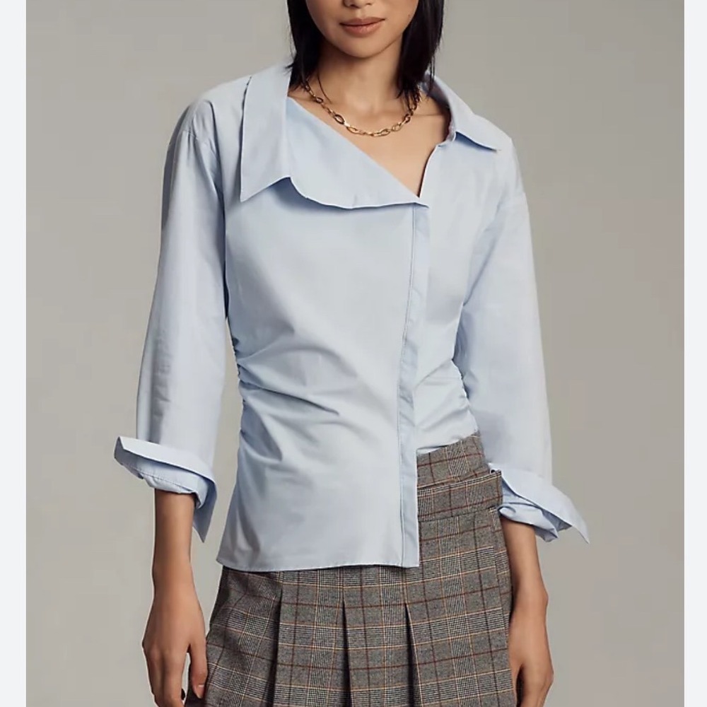 Maeve Light Blue Asymmetric Button-Down Shirt
